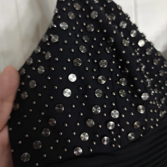 Catherine Malandrino Dress Black Wool Studded Grommet Eyelet Slip Y2K Runway 2 - Picture 7 of 12